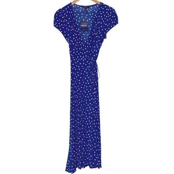NEW Forever 21 Blue & White Polka Dot Wrap Dress NWT - Picture 5 of 5